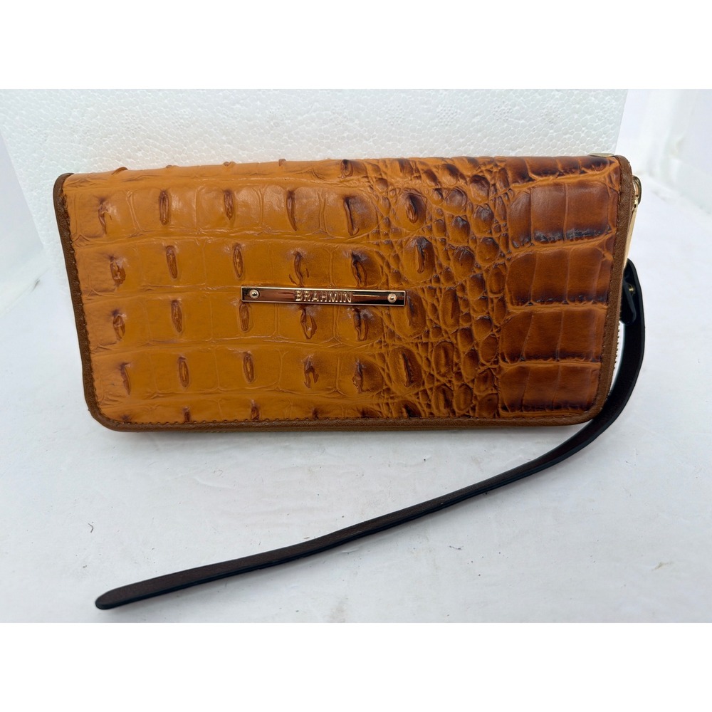Brahmin Ady Pecan Melbourne Crocodile Emboss Leather Zip Around Wristlet Wallet